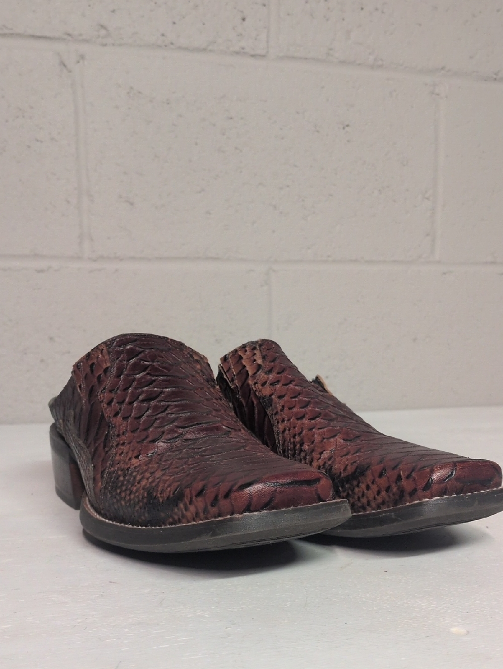 Ariat Brown Python Print Leather Pointed Toe Western Mules Size 8.5 - Picture 4 of 10